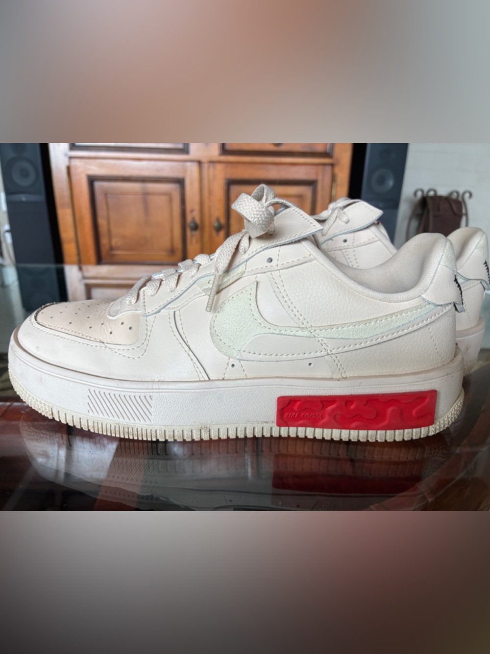 Nike Women’s White/Red Low-Top Leather Sneakers
